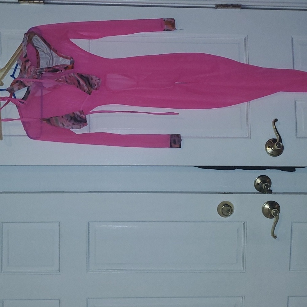 3 pieces Jumpsuit with top and bottom bikini Bartender dancer outfit S hot Pink - Picture 1 of 12